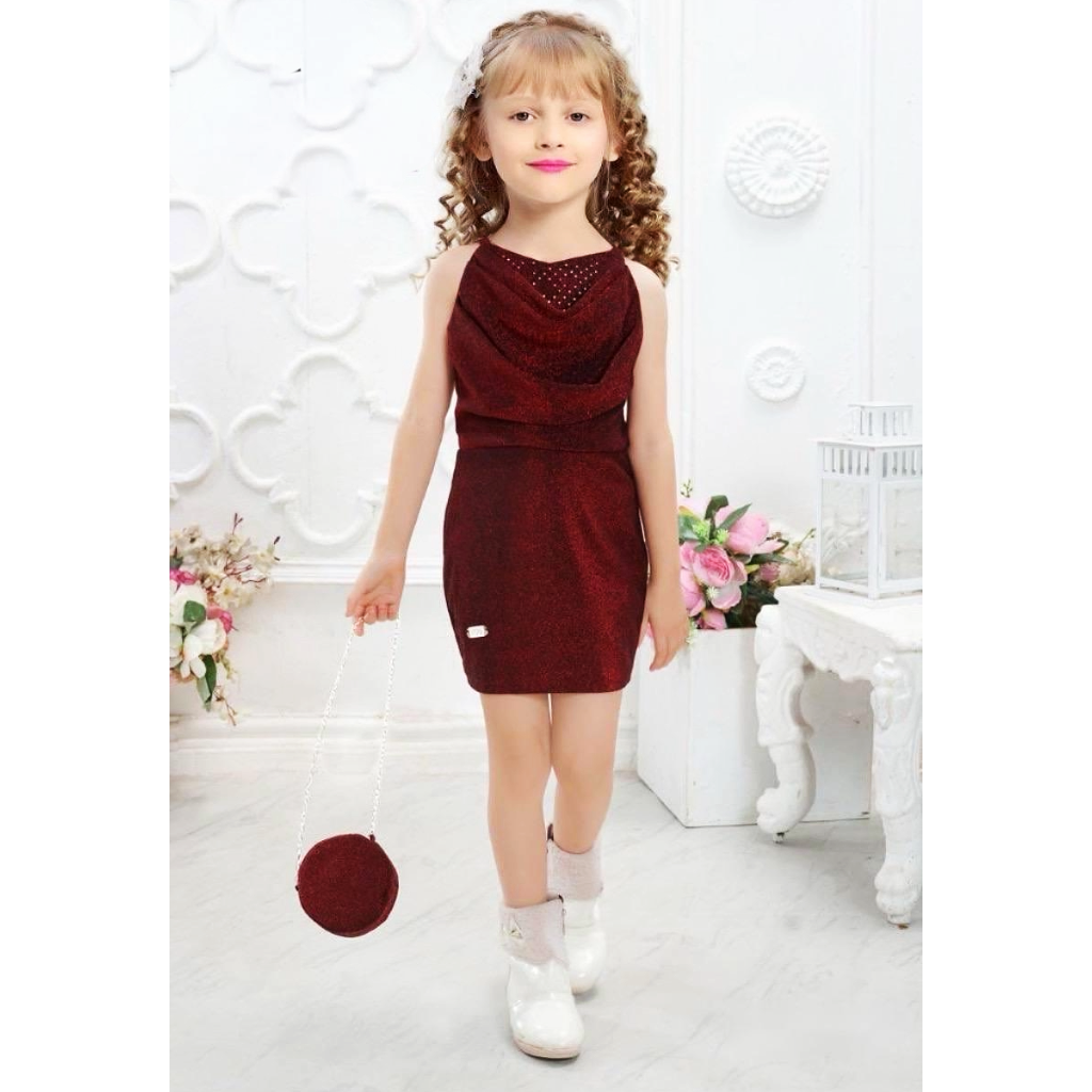 Ninos Cotton Blend Mini stylish trendy Middy Dress-Maroon