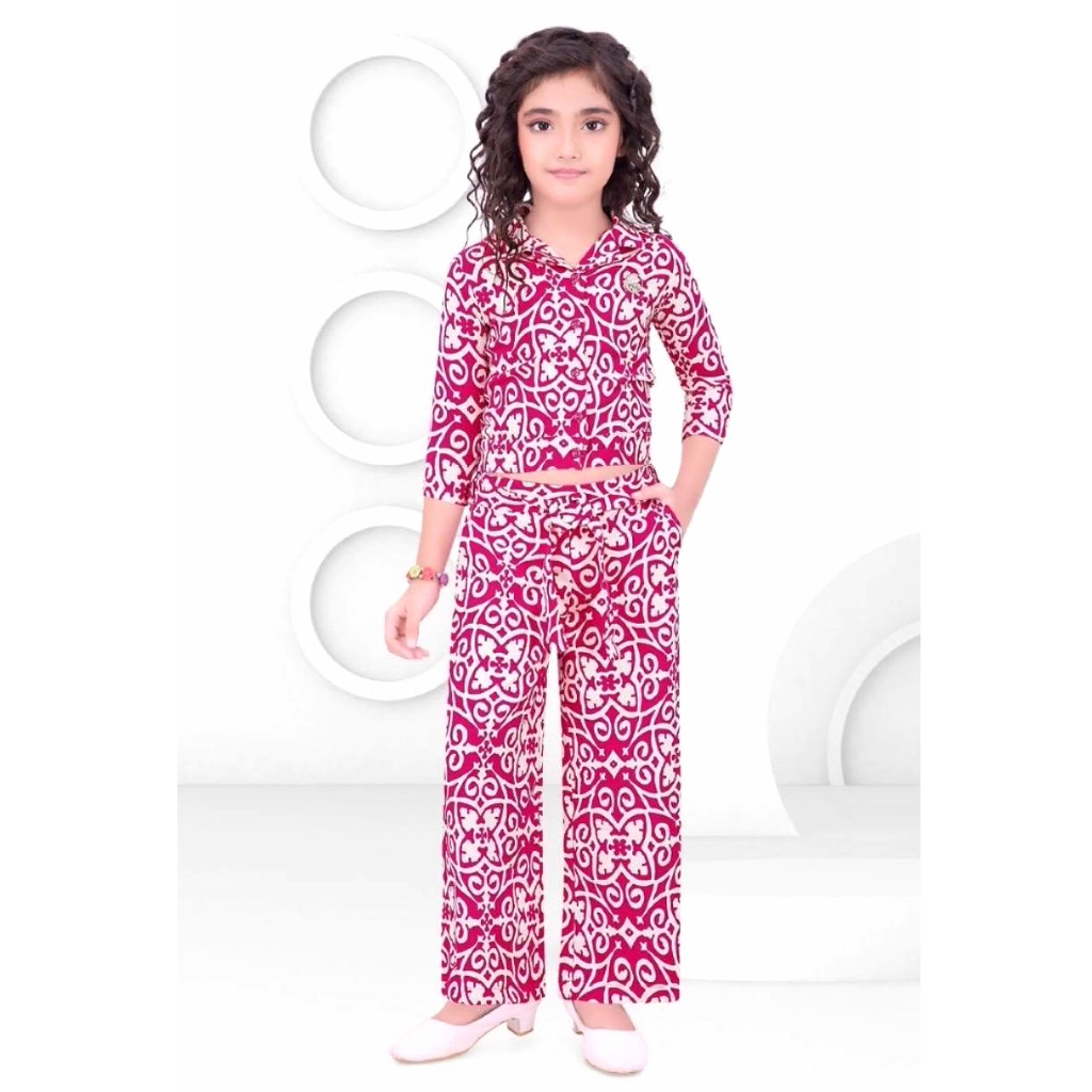 Ninos Girl's Co-Ord Set With Coordinating Sequin all over Printed Fit and Flare Dress