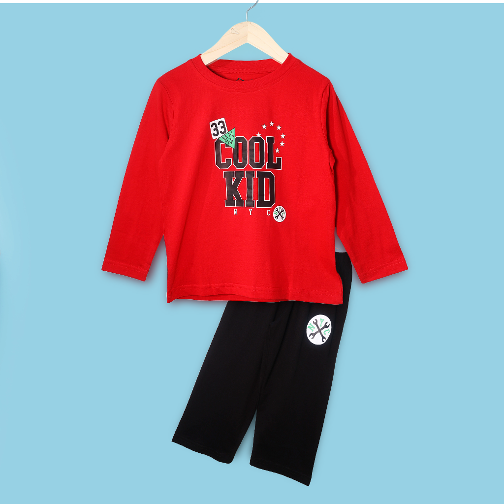 Nino's Full Sleeve T-shirt and pant set with cool kid text print