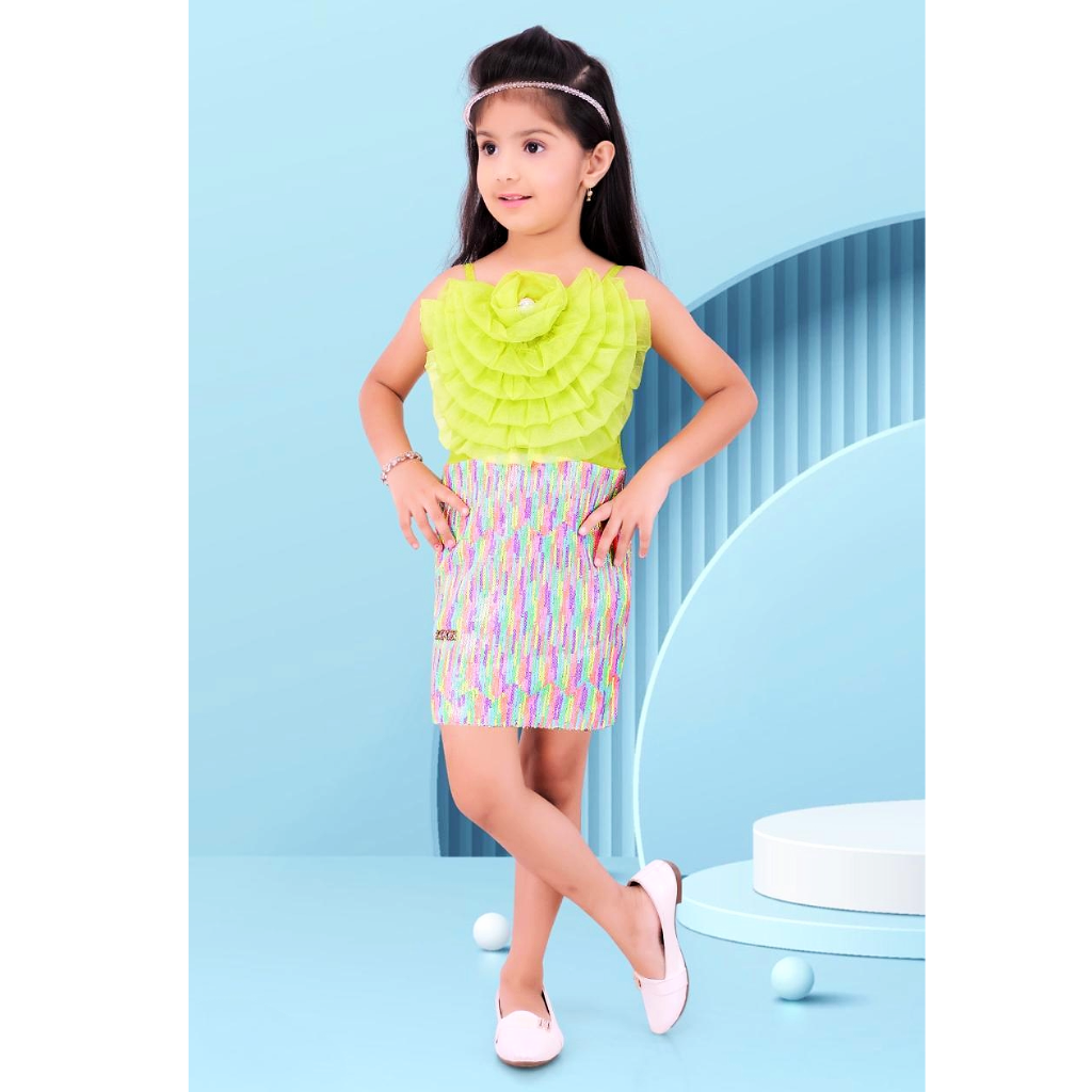 Ninos Mini stylish Sequin Detailed Printed trendy Middy Dress with floral applique