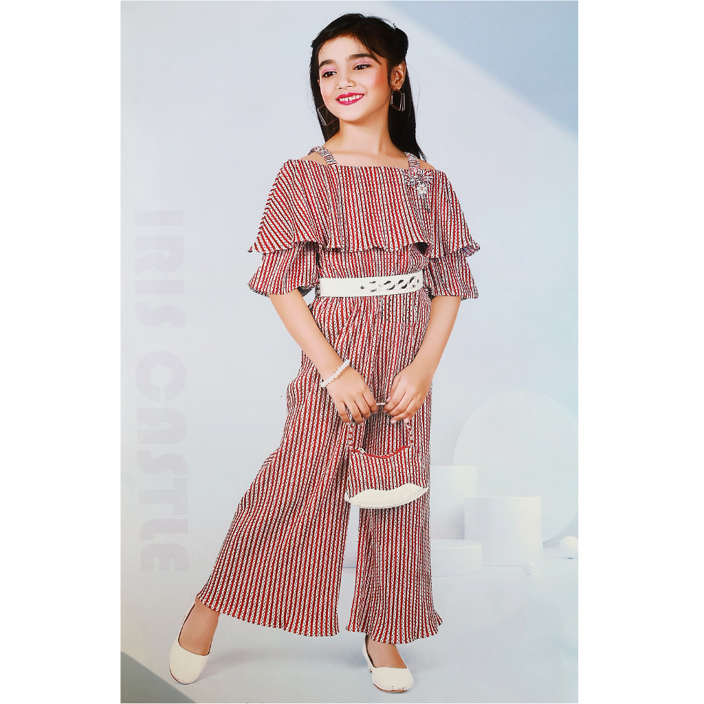 Ninos Sub Division Striped Girls Jumpsuit with Handbag