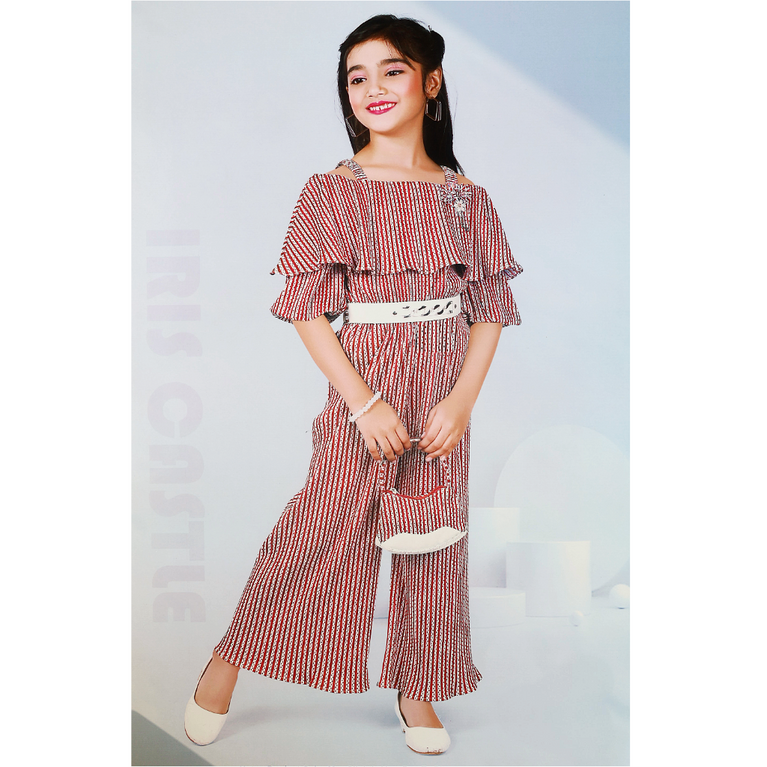 Ninos Sub Division Striped Girls Jumpsuit with Handbag