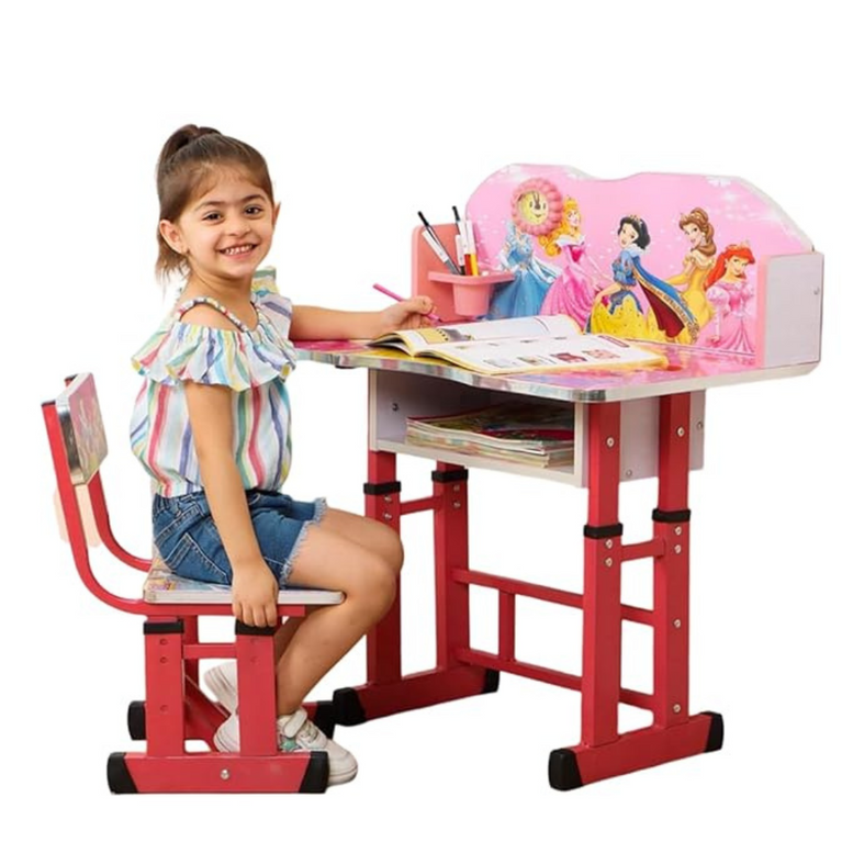 Wolf-Patented Multi-Functional Kids Study Table Chair Set with Adjustable Height-( BARBIE ) )