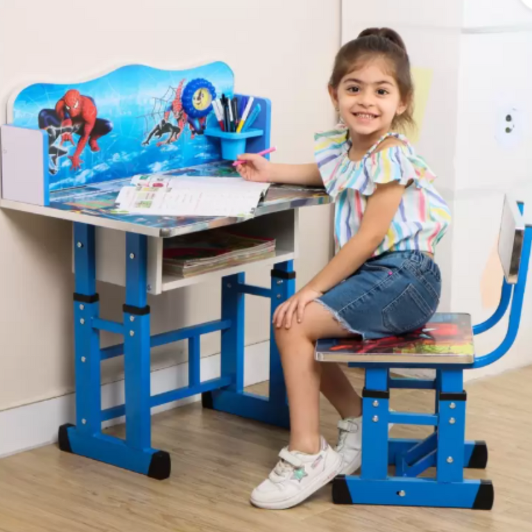 Wolf-Patented Multi-Functional Kids Study Table Chair Set with Adjustable Height-(SPIDERMAN)