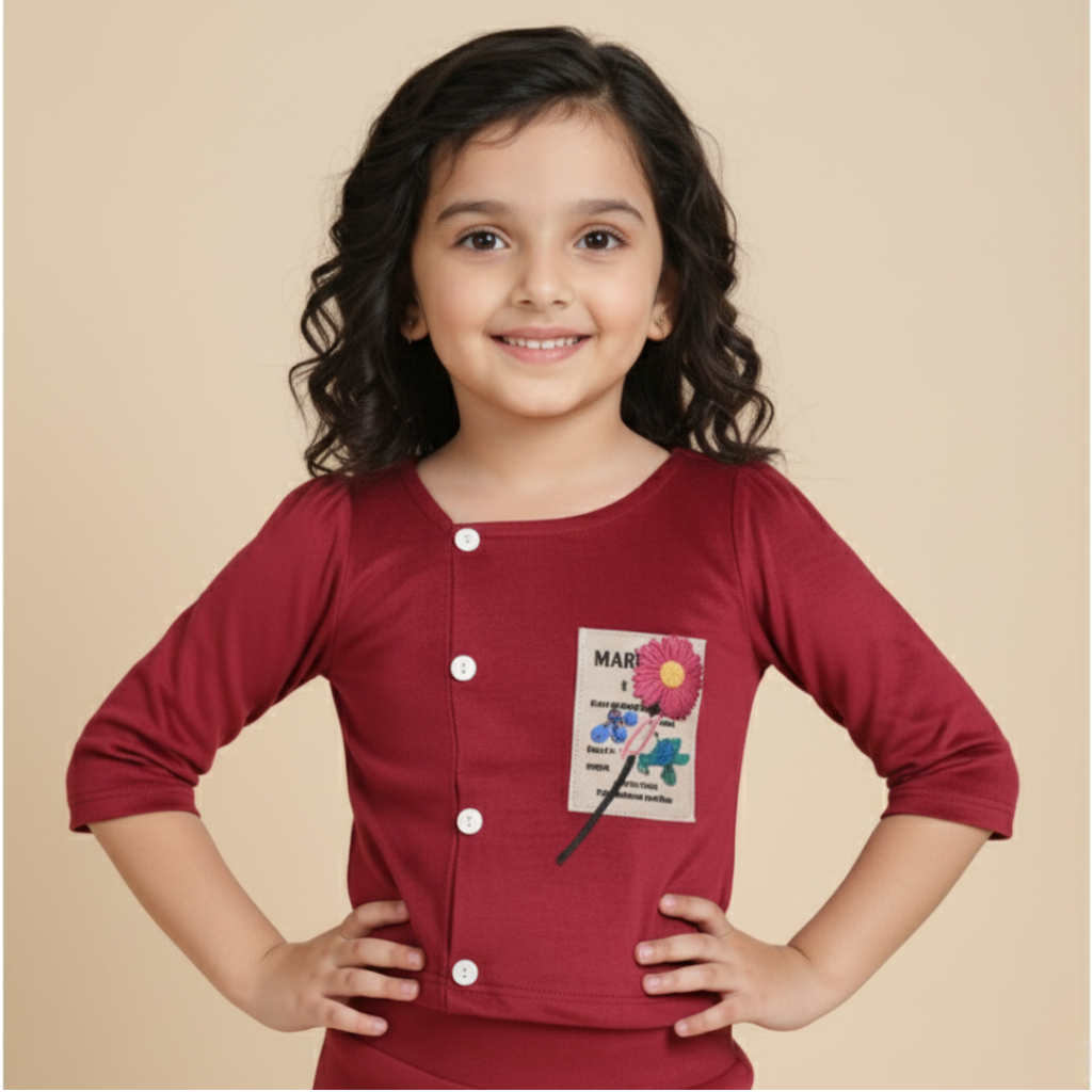 Iris Castle- Girls Maroon Solid Cropped Top with Wide-Leg Palazzo/Culottes Co-ord Set