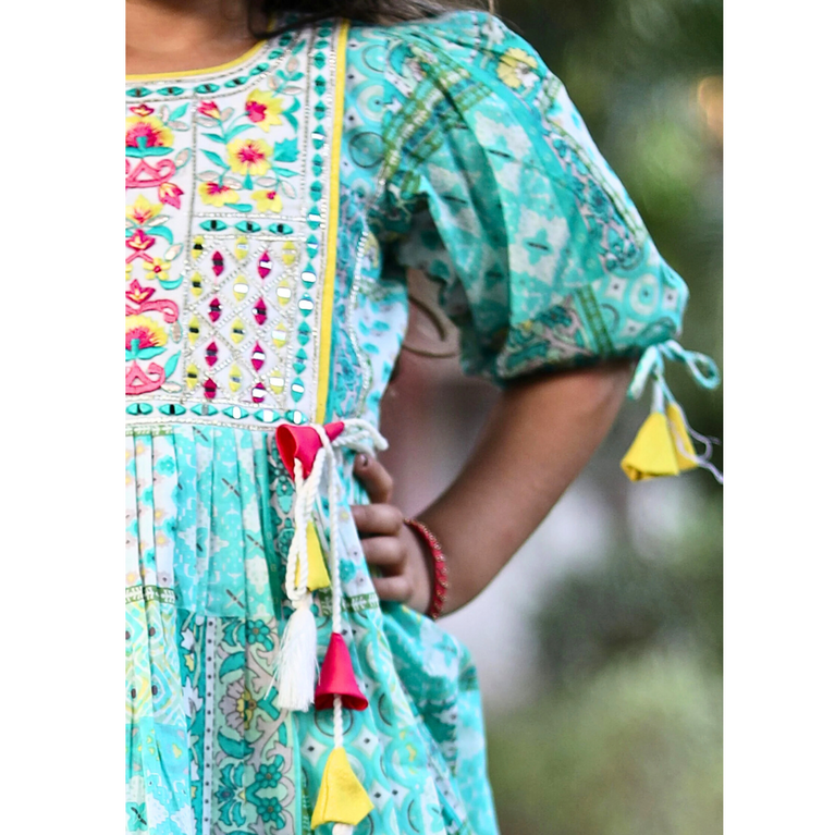 Krazy Girls Embroidery and Mirror work with Digital Print Peplum Top and Sharara Set