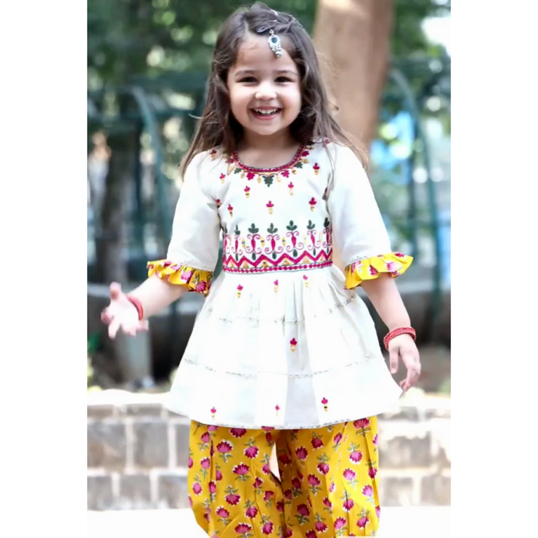 Krazy Girls Embroidery and Mirror work with Floral Printed Pure Cotton Kurta with Salwar Set