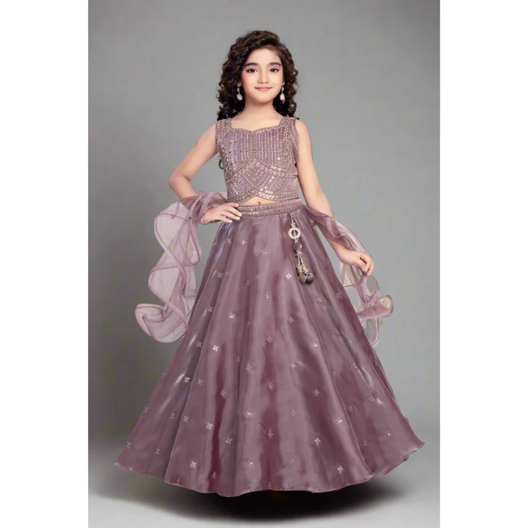 Rasi Girls Partywear Embroidered Lehenga Choli with Dupatta – Mauve