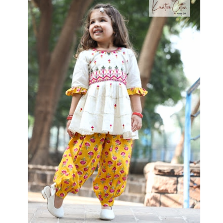 Krazy Girls Embroidery and Mirror work with Floral Printed Pure Cotton Kurta with Salwar Set