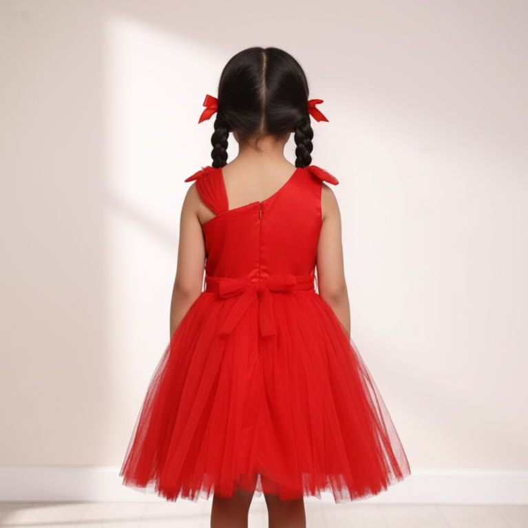 Ninos Embellished Party Wear Frock with 3D Bow Appliqué & Sequins For Girls