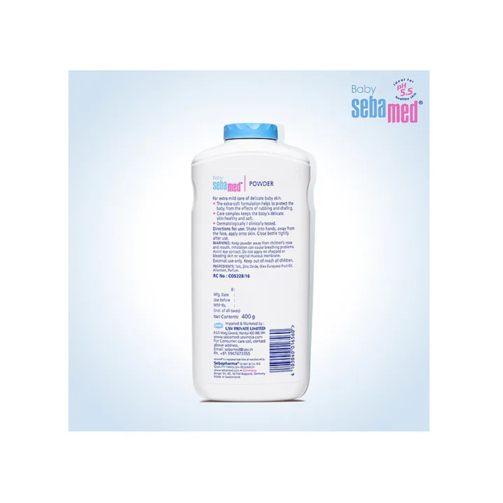 Sebamed Baby Powder| Olive Oil, Allantoin|Keeps newborn's skin fresh|absorbs sweat| 400 gm