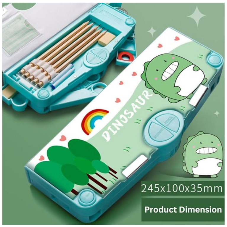 Multi Functional Dinosaur Theme Pencil Box for Kids with Accessories