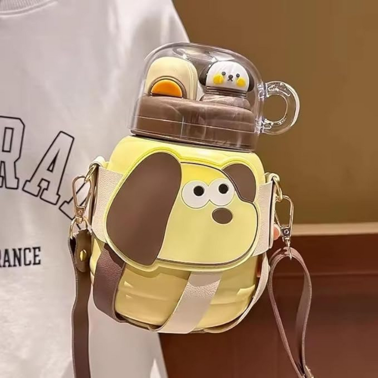 Ninos Kids Insulated Stainless Steel Water Bottle With Spout Lid Straw and Shoulder Strap-900ml