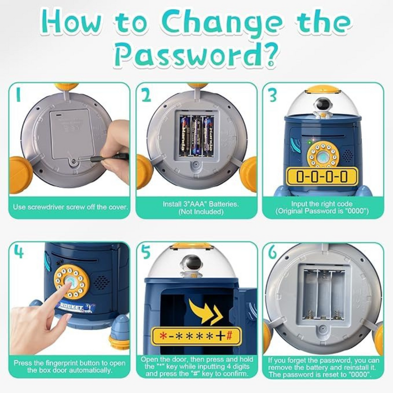 Ninos Space Rocket Mini ATM Unlock Money Bank for Kids