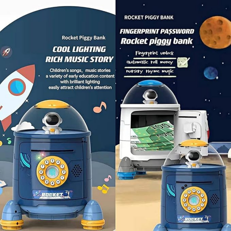 Ninos Space Rocket Mini ATM Unlock Money Bank for Kids