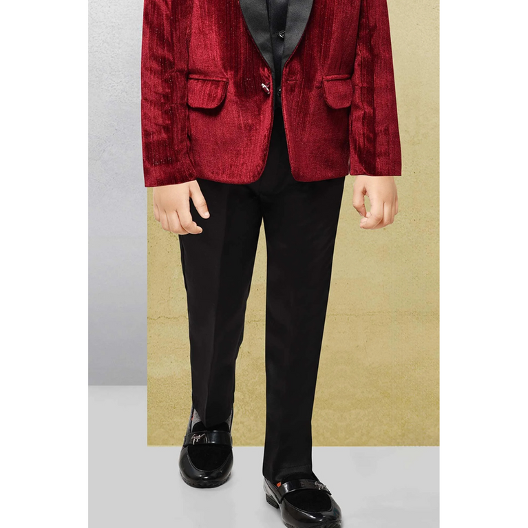 Maroon Velvet Tuxedo for Boys Full Sleeves 4 Piece Coat Suit