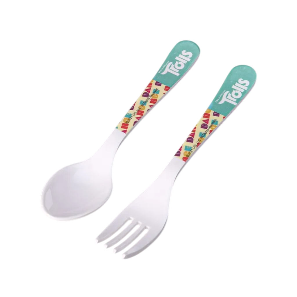 Servewell Trolls Theme Kids Fork and Spoon - Multicolour