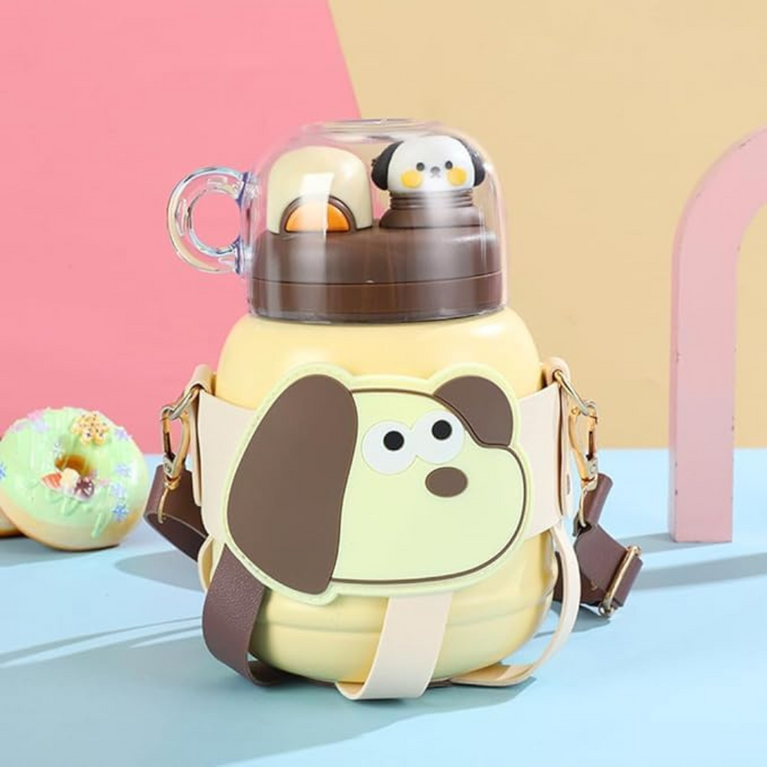 Ninos Kids Insulated Stainless Steel Water Bottle With Spout Lid Straw and Shoulder Strap-900ml