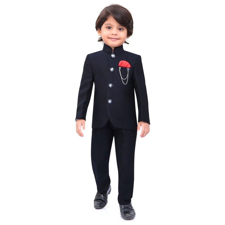 Party Wear Dress For Boys Full Sleeves Striped 3 Piece Coat Suit