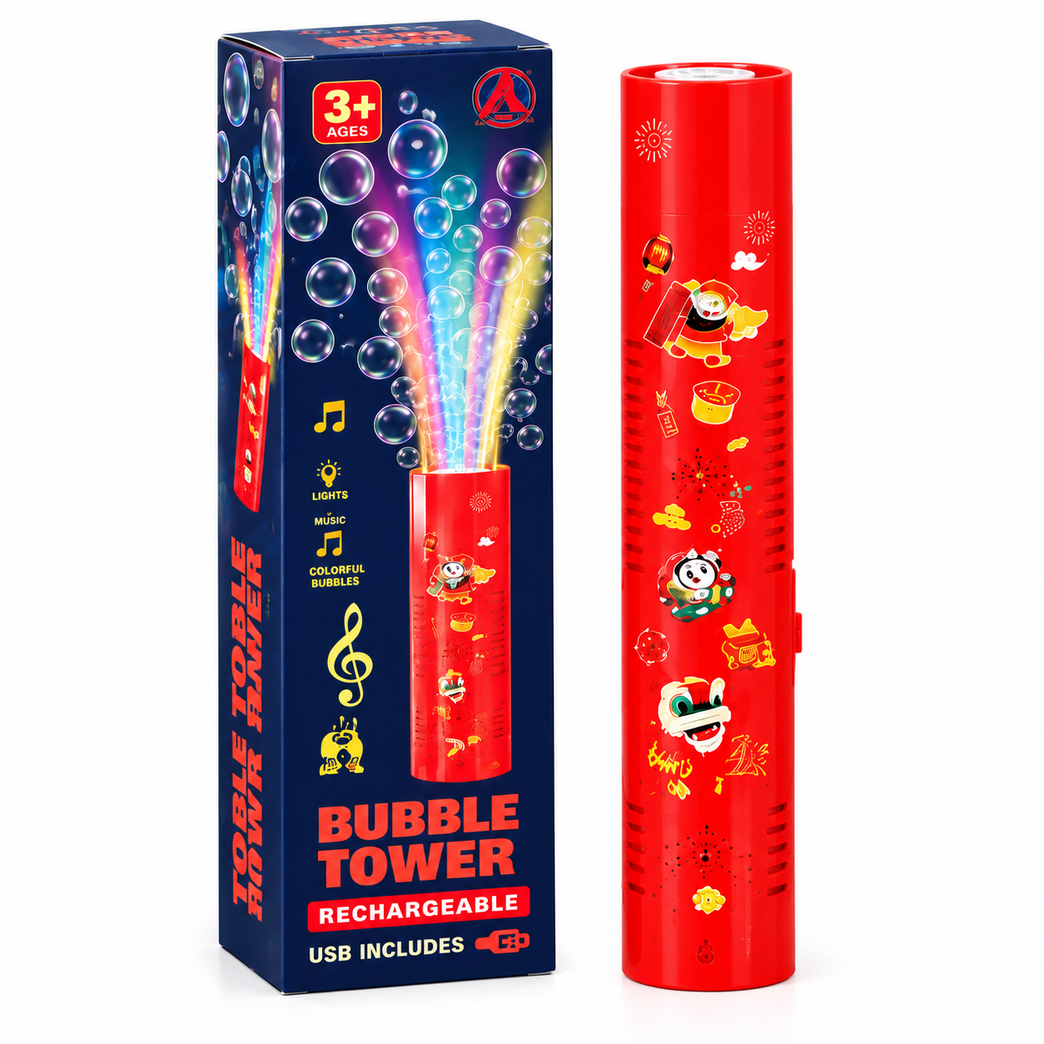 Rechargeable Bubble Tower Toy with LED Bubble Wands