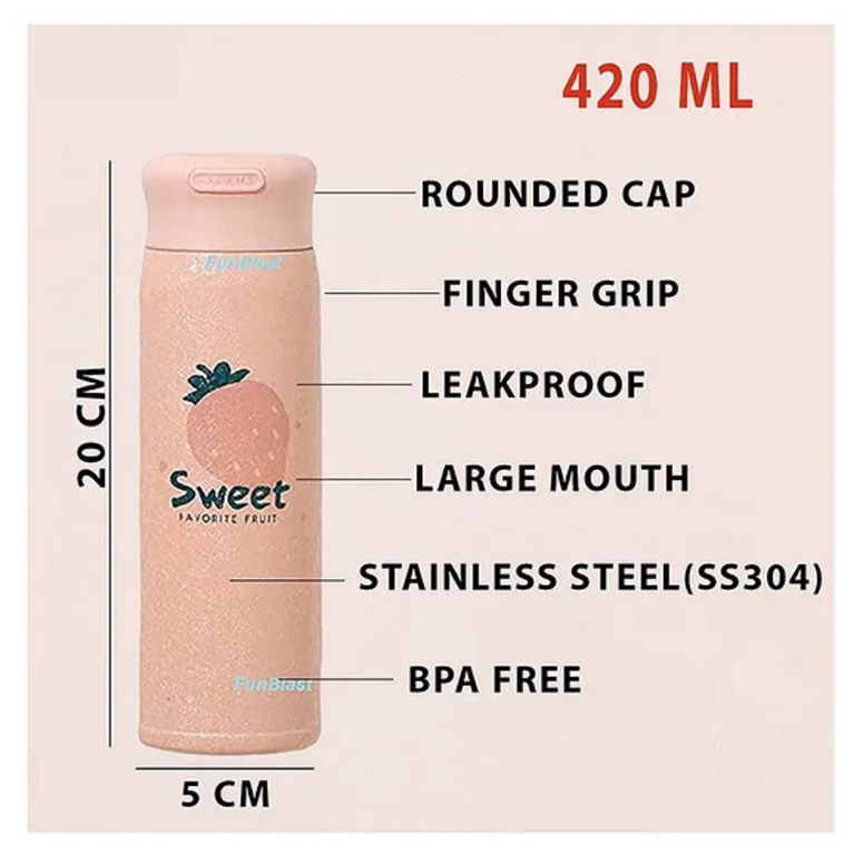 Double Walled Insulated Stainless-Steel Water Bottle 420 ml (Pink Color)