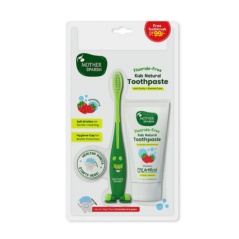Mother Sparsh Baby Mother Sparsh Kids Natural Toothpaste with Free Toothbrush- Strawberry 50g