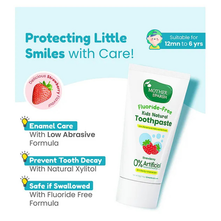 Mother Sparsh Baby Mother Sparsh Kids Natural Toothpaste with Free Toothbrush- Strawberry 50g