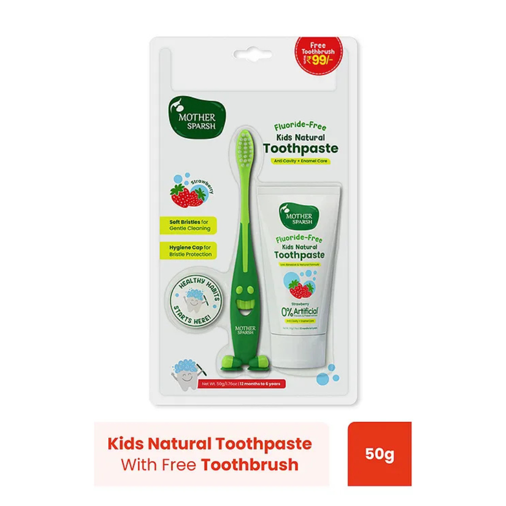 Mother Sparsh Baby Mother Sparsh Kids Natural Toothpaste with Free Toothbrush- Strawberry 50g