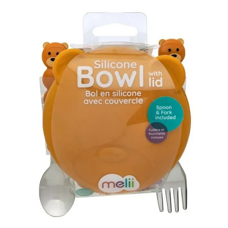 Melii Silicone Bowl with Lid & Utensils - Bear Brown