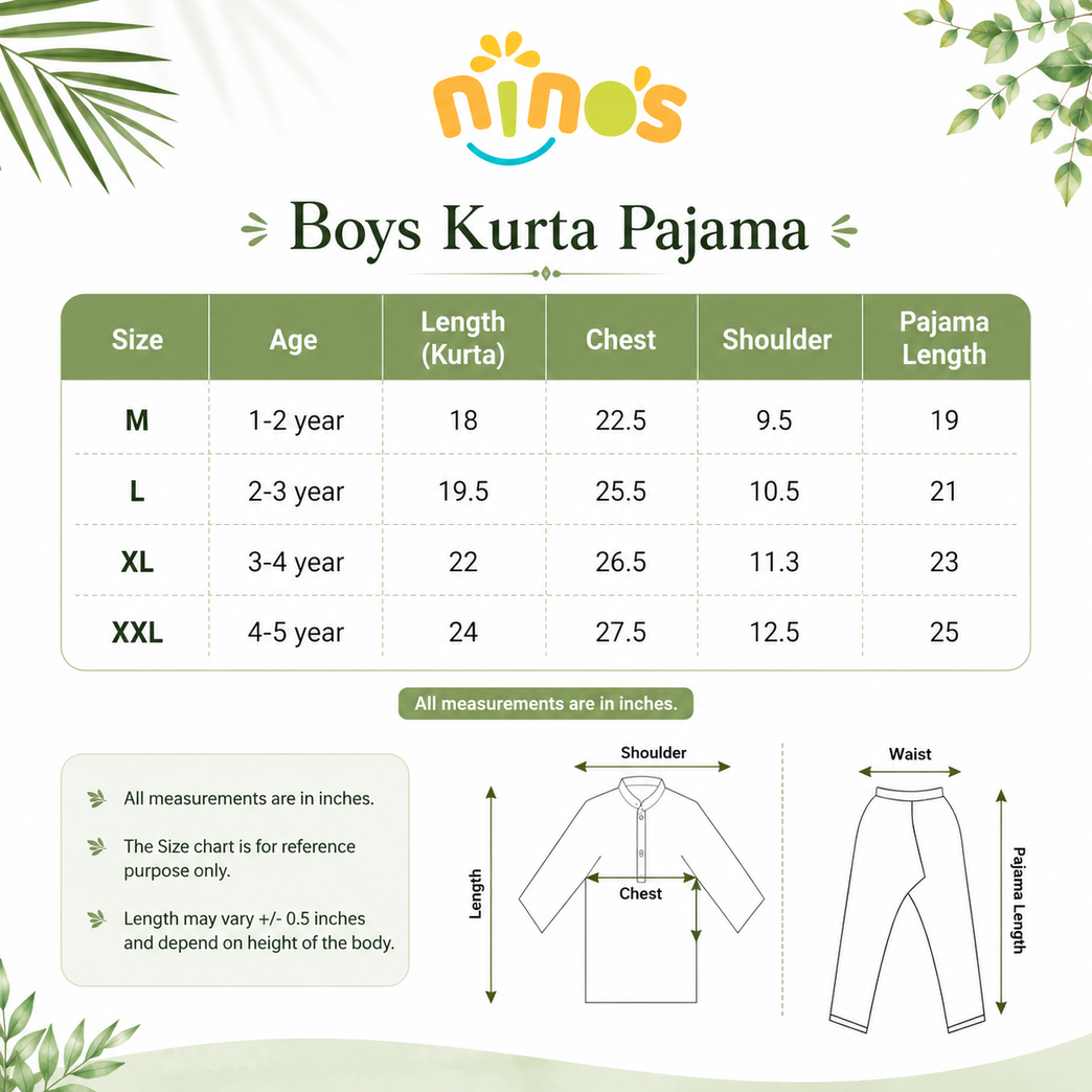 Ninos Boys Cotton Full Sleeves Festive Multidesign Party Kurta Pyjama Set- Olive