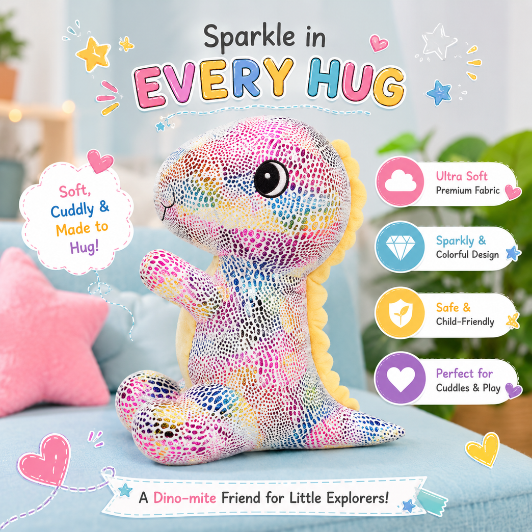 Nino’s Rainbow Dinosaur Plush Toy – Colorful Soft Stuffed Animal for Kids