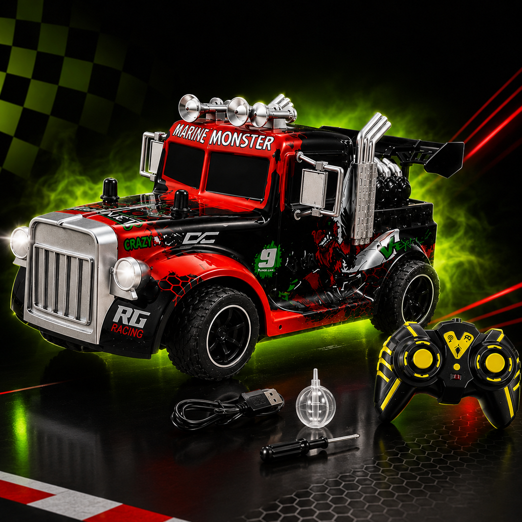 Hornet RC Spray Light Truck with 2.4GHz Remote Control, LED Lights & Mist Spray – Rechargeable Racing Toy for Kids