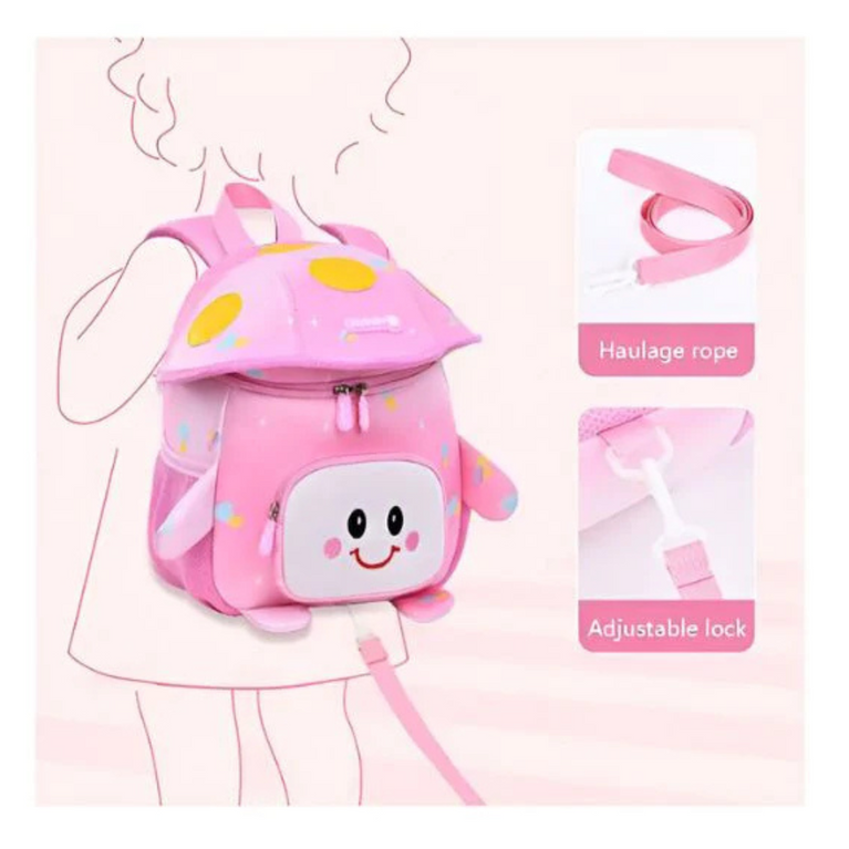 Ninos Mushroom Smiley Bag for Kids | Cute Kindergarten School Backpack | Large Storage & Fun Design