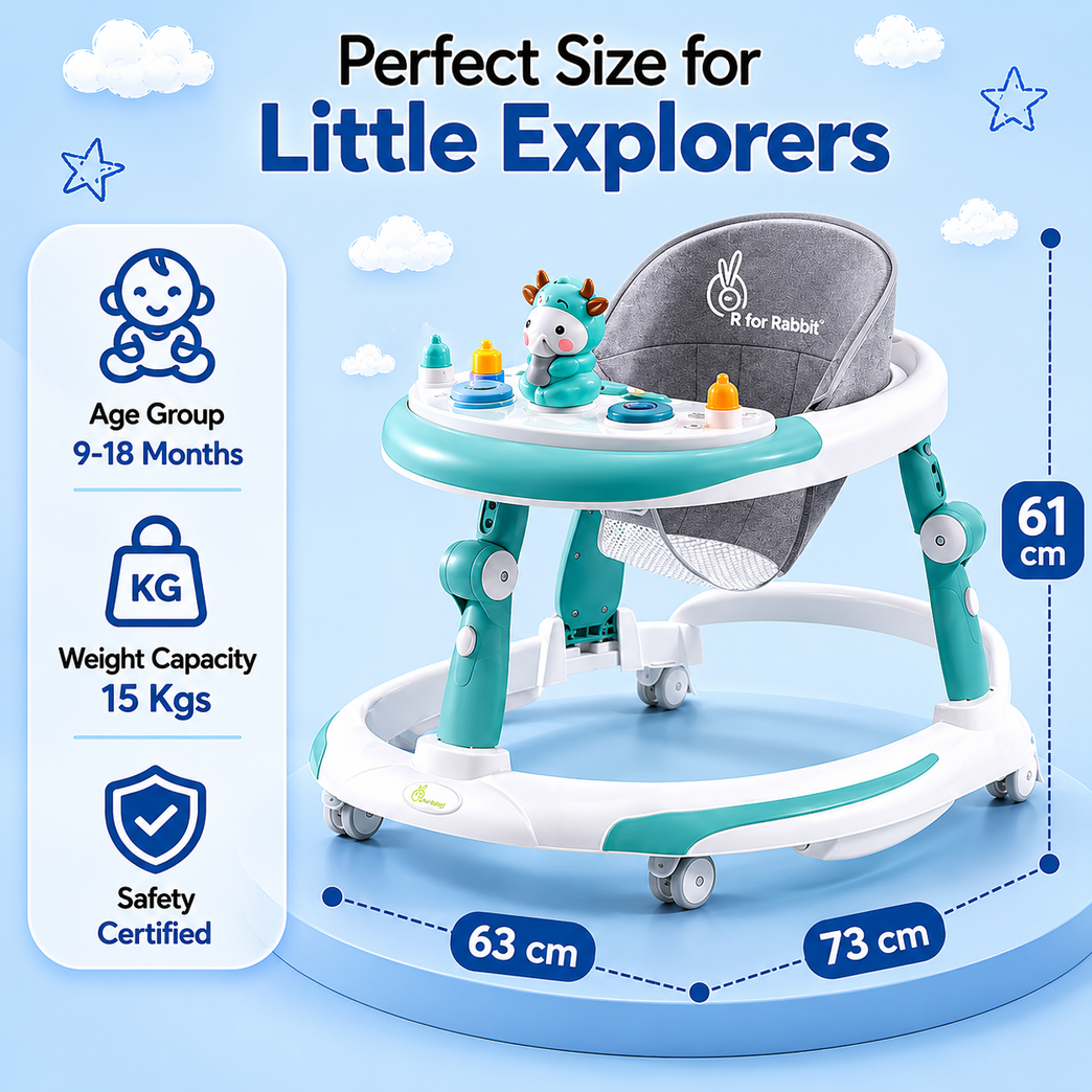 Premium 2-in-1 Baby Walker & Rocker with Music Tray, Adjustable Height & Interactive Play Panel