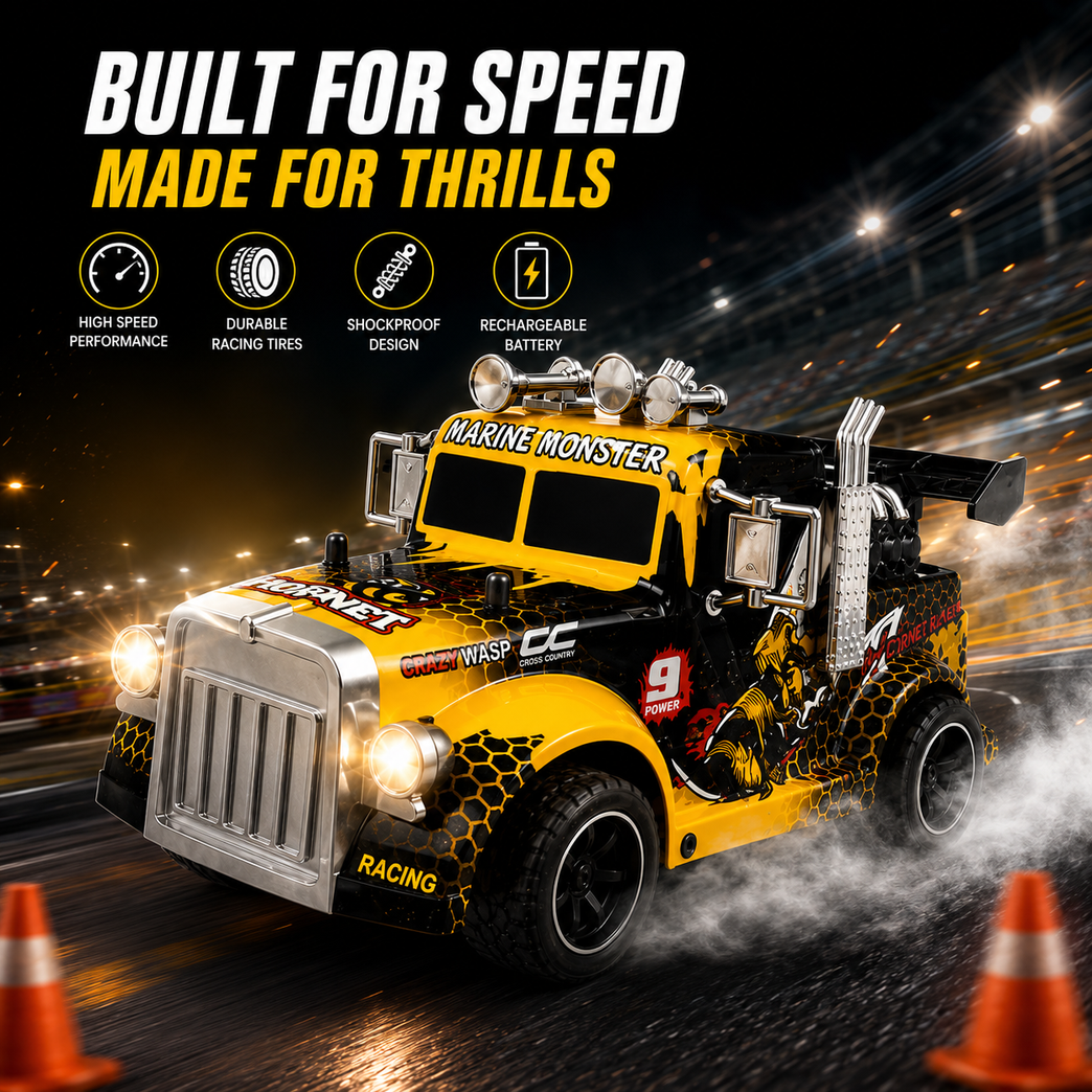 Hornet RC Spray Light Truck with 2.4GHz Remote Control, LED Lights & Mist Spray – Rechargeable Racing Toy for Kids