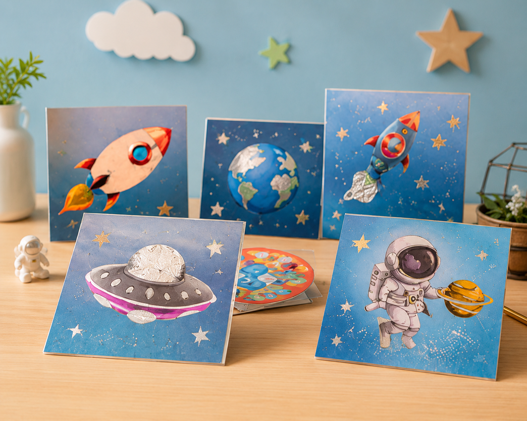 Space Foil Art Craft Kit for Kids | DIY Metallic Sticker Activity Set (6+ Years)