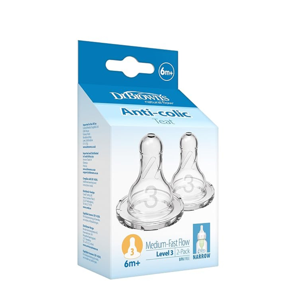 Dr. Brown's Silicone Natural Flow Level 3 Narrow Nipple (Clear) - Set of 2