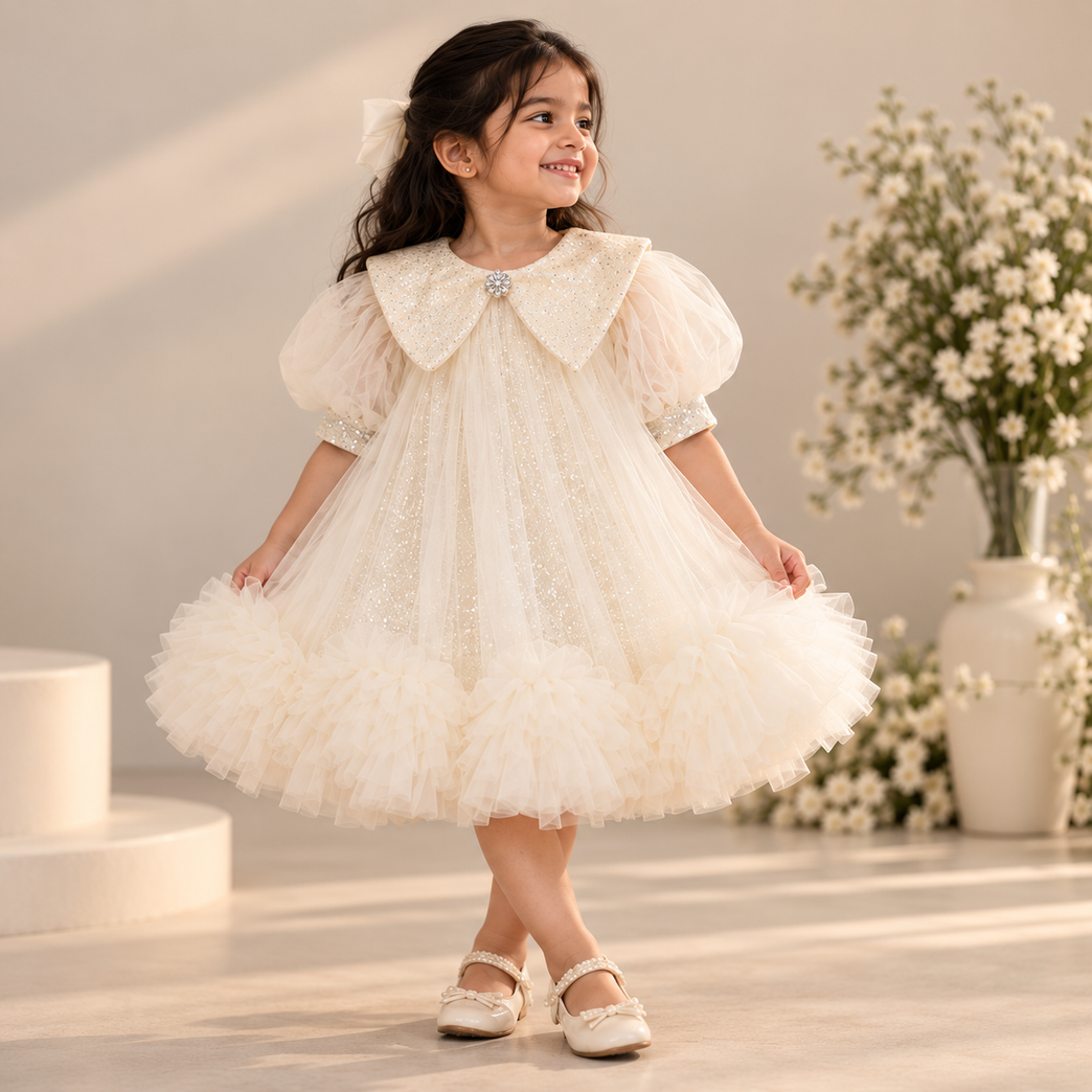 Ivory Sequin Party Dress with Peter Pan Collar