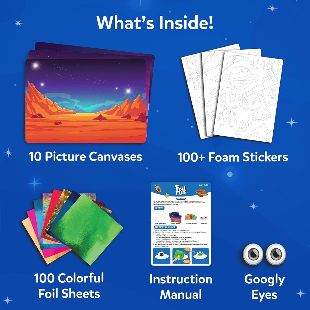 Skillmatics Peel & Press Foil Fun Up in Space Art & Craft Activity Kit for Kids | 100 Foil Sheets, 100+ Foam Stickers & 10 Picture Canvases | Ages 4ā9 Years