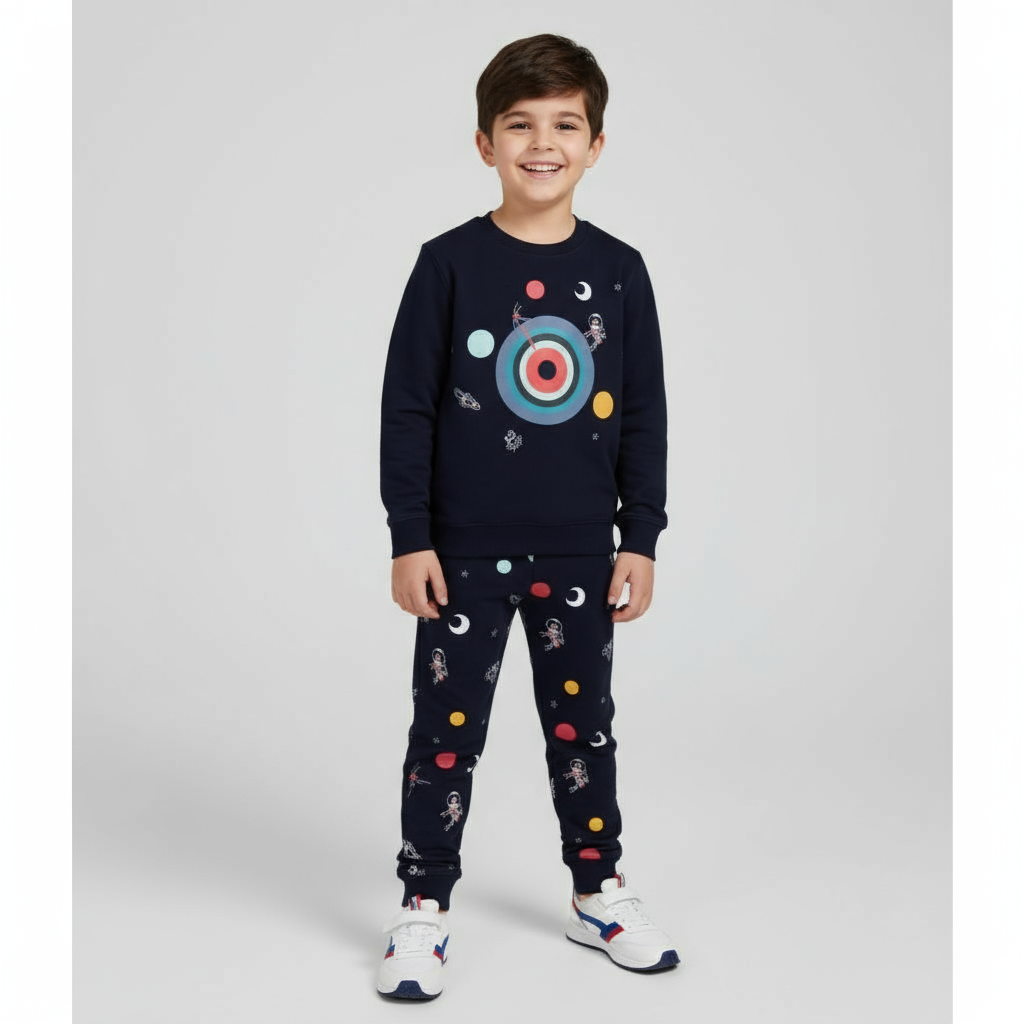 Doreme- Terry Knit Full Sleeves Winter Wear Co-Ord Set With Galaxy Print