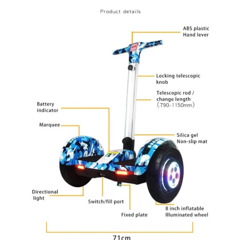 Hoverboard India-Segway with Adjustable Handle Knee Pressure Release Stand, Self-Balancing Scooter with LED Wheels, 79-115cm Telescopic Rod