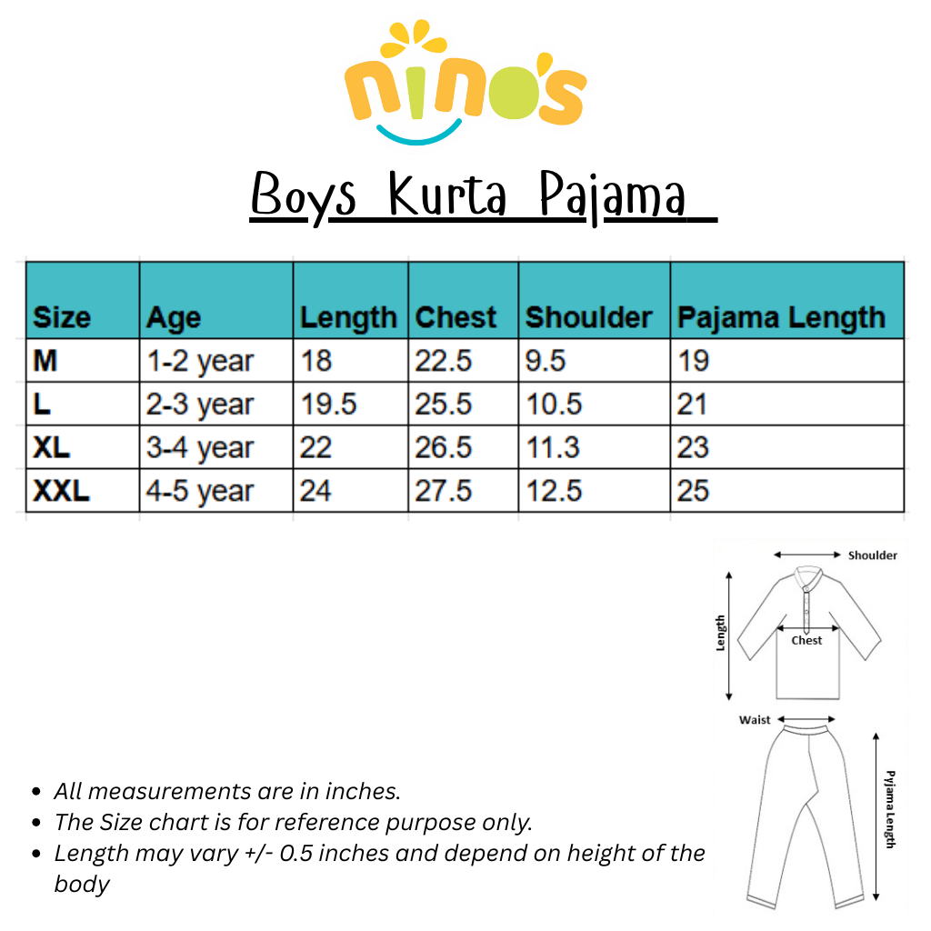 Ninos Boys Cotton Full Sleeves Festive Multidesign Party Kurta Pyjama Set- L Green