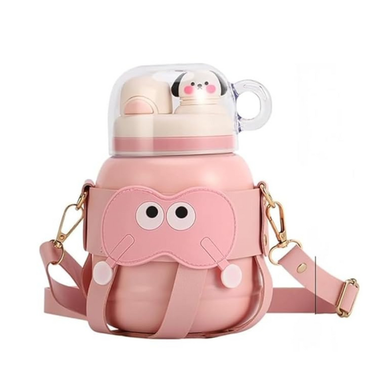 Ninos Kids Insulated Stainless Steel Water Bottle With Spout Lid Straw and Shoulder Strap-900ml