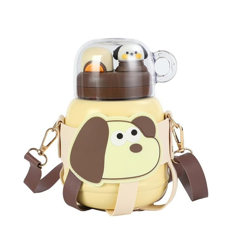 Ninos Kids Insulated Stainless Steel Water Bottle With Spout Lid Straw and Shoulder Strap-900ml