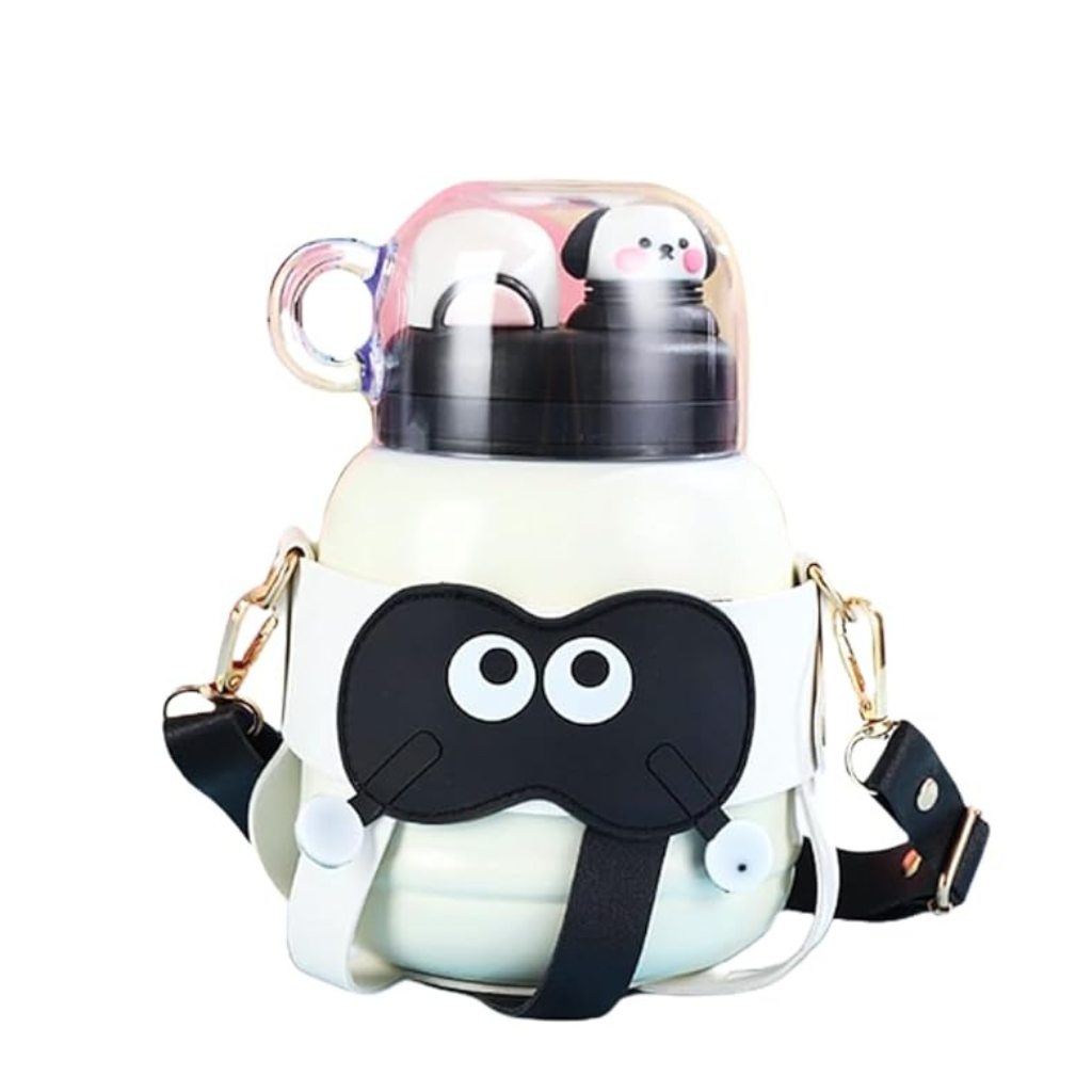 Ninos Kids Insulated Stainless Steel Water Bottle With Spout Lid Straw and Shoulder Strap-900ml