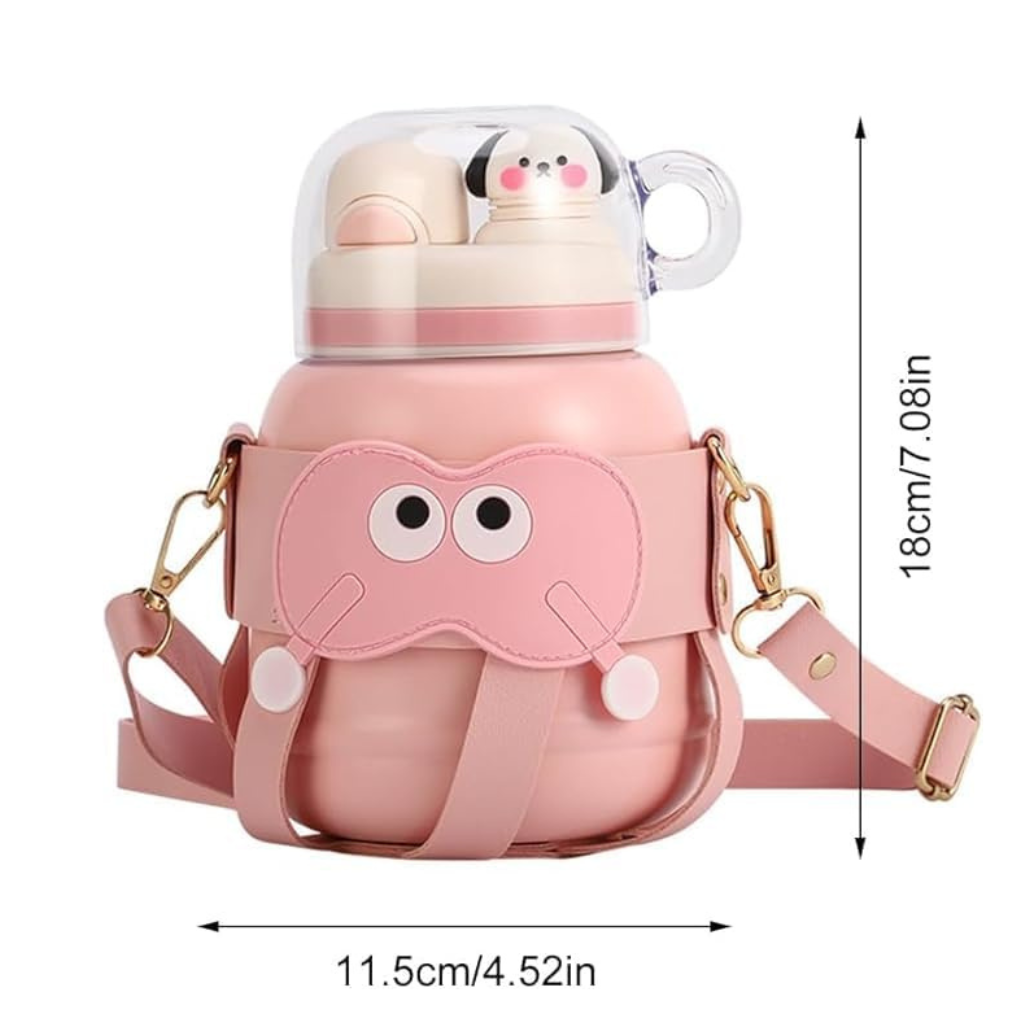 Ninos Kids Insulated Stainless Steel Water Bottle With Spout Lid Straw and Shoulder Strap-900ml