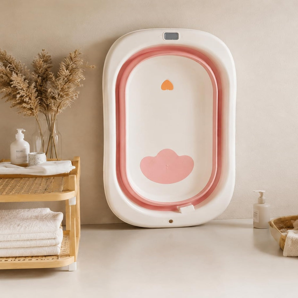 Premium Foldable Baby Bath Tub with Temperature Sensor & Soft Cushion Support | Portable Non-Toxic Infant Bathtub for Newborns & Toddlers (0–24 Months) | Space-Saving Baby Bathing Tub