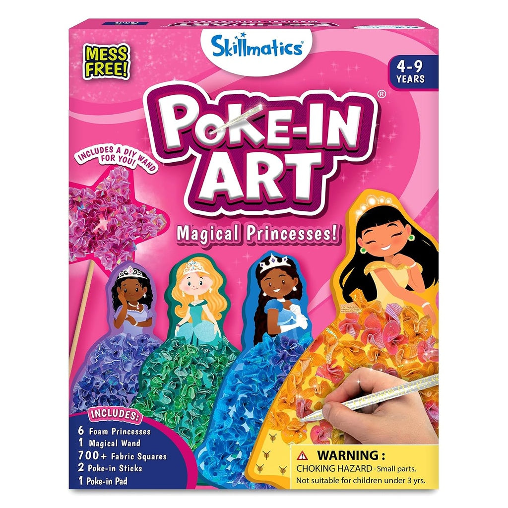 Skillmatics Poke-In Art Magical Princesses Mess-Free DIY Craft Kit for Kids | 6 Foam Princesses, 700+ Fabric Squares & Magical Wand | Ages 4–9 Years