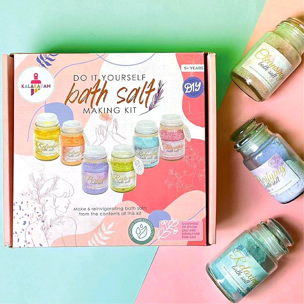 DIY Bath Salt Making Kit for Kids and Adults | Creative Spa Craft Kit with Essential Oils, Colors & Jars