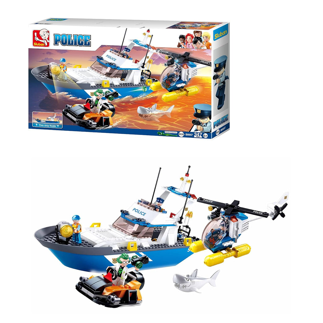 Sluban Land & Sea Police Building Blocks for Kids (347 Pieces)